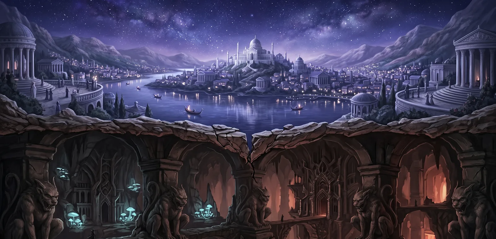 The vast, dark Night Court landscape — evoking the primordial, fathomless blackness from which the Cauldron forged the Dread Trove in an age before the Fae were masters of the world.